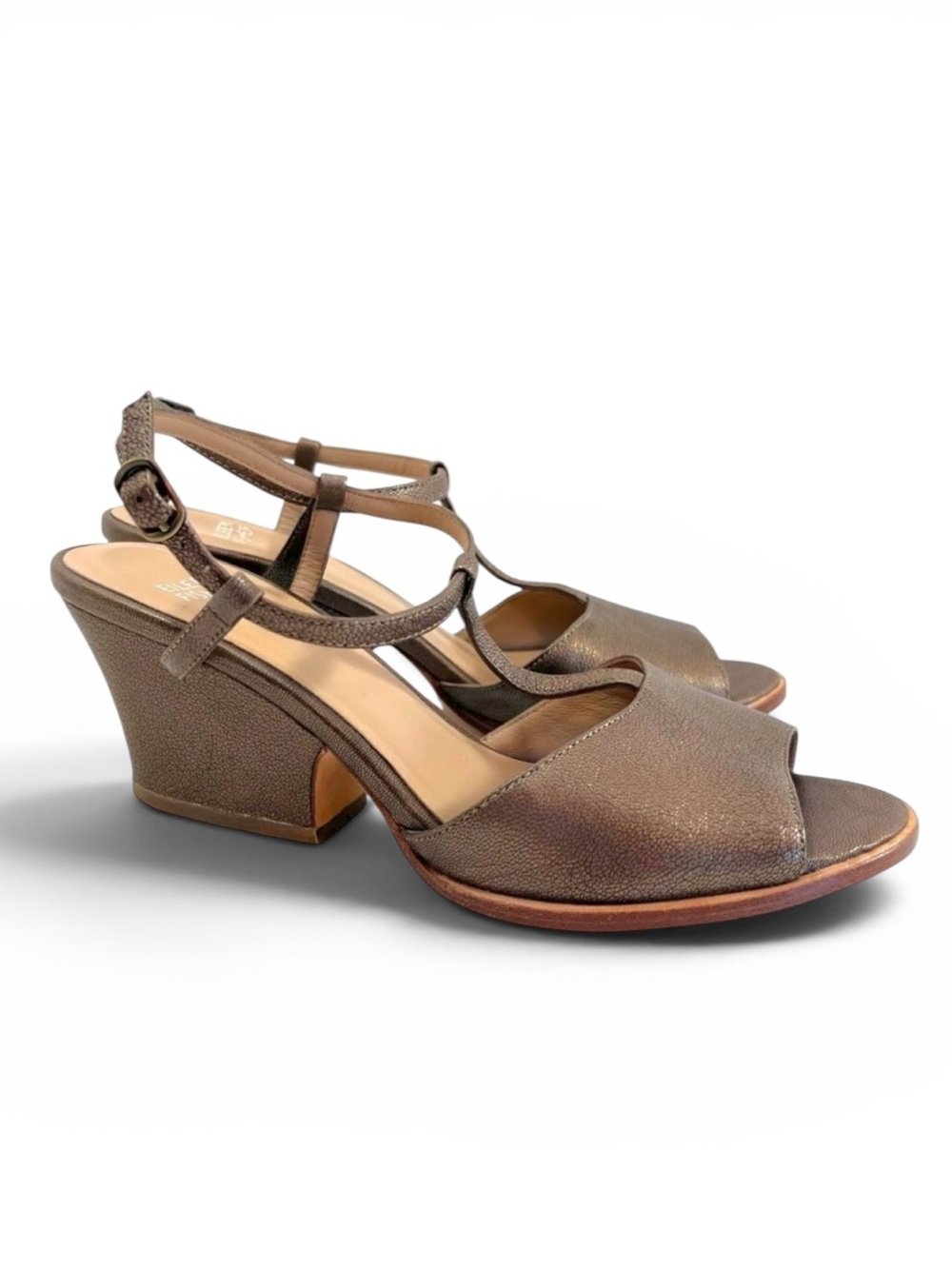 Eileen Fisher Bronze Metallic Ankle Strap Heel